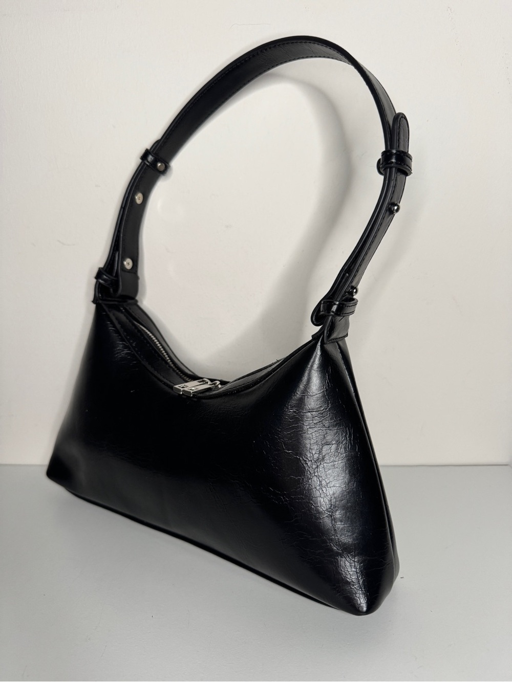 Black Baguette Shoulder Bag Y2K Minimalist Faux Leather Purse - Picture 2 of 11